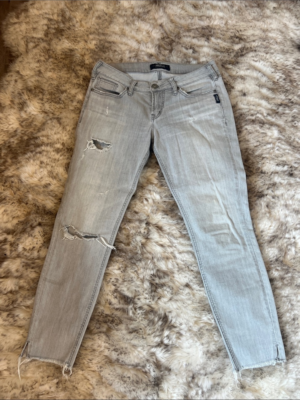 Silver Jeans Light Gray Distressed Skinny Jeans